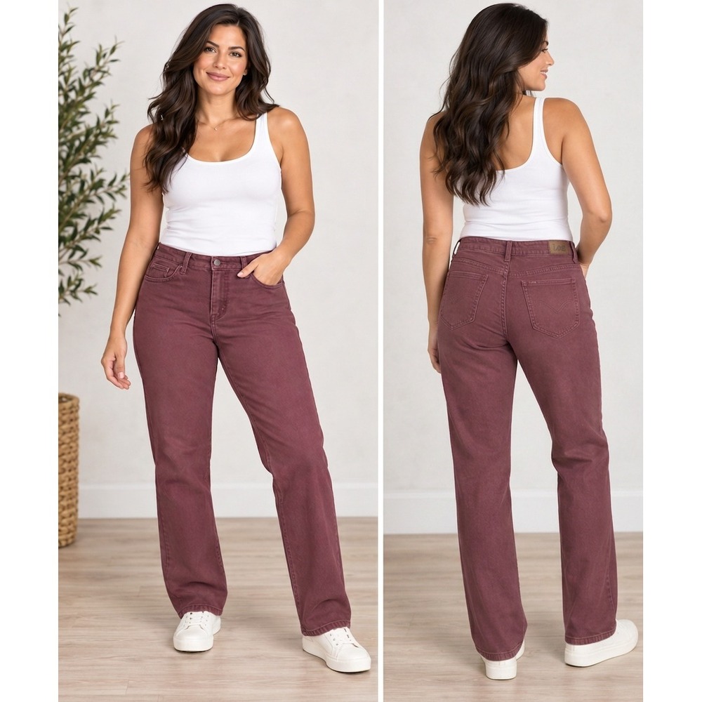 Lee Women's Jeans Size 16 Burgundy Mauve Straight Leg Mid Rise Denim